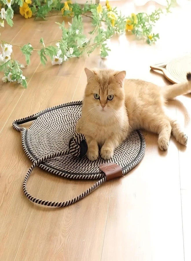 VISUAL ARREST Natural Cotton Rope Cat Scratcher Mat Hand-Woven Floor Wall Scratching Pad for Indoor Cats Scratch Pad with Catnip Ball Round Cat Kitten Scratching Mat for Cat Claw Sharpening (Brown) - Image 3